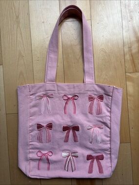 Pink Large Cotton Tote bag with Embroidered Bows by Lady Jayne